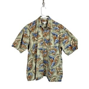 Pierre Cardin Hawaiian Shirt Size Medium‎ 100% Cotton Green/Blue/Brown Floral